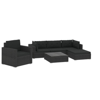 Vidaxl 6 Piece Garden Lounge Set With Cushions Poly Rattan Black - image 1