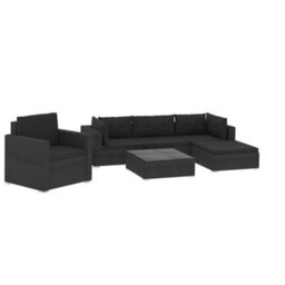 Vidaxl 6 Piece Garden Lounge Set With Cushions Poly Rattan Black - thumbnail 1