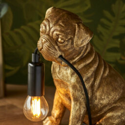 Loops Charming Set Of 2 Vintage Gold Pug Puppy Table Lamps For Dog Lovers - thumbnail 4