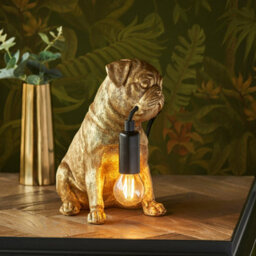 Loops Charming Set Of 2 Vintage Gold Pug Puppy Table Lamps For Dog Lovers - thumbnail 3