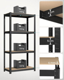 Songmics 4-Tier Shelving Unit, Steel Shelving Unit For Storage, Boltless Assembly, For Garage, Shed, Black - thumbnail 3