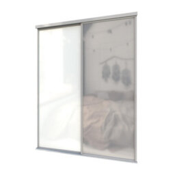 A-Class Sliding Doors Set Of 2 White Glass & Mirror Sliding Wardrobe Door Kit, Silver Frame & Tracks, Opening Height (H) 225-226Cm & Width (W) 149-150Cm - thumbnail 1