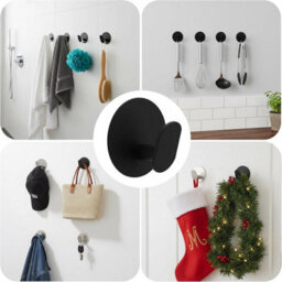 4 Pack Adhesive Wall Hooks, Coat Rack, Towel Rack, Bathroom Towel Holder, No Drilling Required, Stainless Steel, Black - thumbnail 3