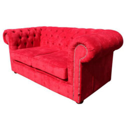 Chesterfield Classic 2 Seater Sofa Settee Azzuro Post Box Red Real Velvet Fabric In Stock - thumbnail 6
