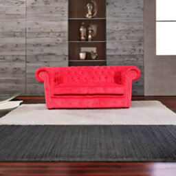 Chesterfield Classic 2 Seater Sofa Settee Azzuro Post Box Red Real Velvet Fabric In Stock - thumbnail 5