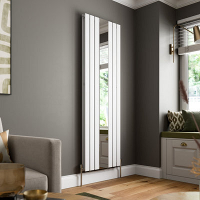 Radilux 1800 X 600mm Double Flat Panel Vertical Mirror Radiator Rad Modern White - image 1