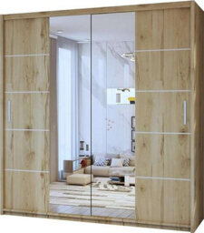 Sliding Wardrobes 4 u LTD Modern Led Light Mirror Sliding Wardrobe With Elegant Display Cabinet Oak 120Cm - thumbnail 2