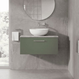 Balterley Bramshall 800mm Wall Hung Vanity Unit With Laminate Worktop For Modern Bathroom Storage - Satin Green - thumbnail 2