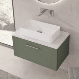 Balterley Bramshall 800mm Wall Hung Vanity Unit With Laminate Worktop For Modern Bathroom Storage - Satin Green - thumbnail 3
