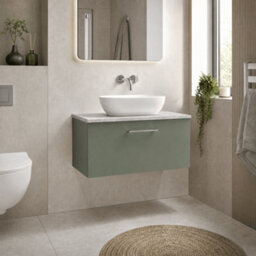 Balterley Bramshall 800mm Wall Hung Vanity Unit With Laminate Worktop For Modern Bathroom Storage - Satin Green - thumbnail 4