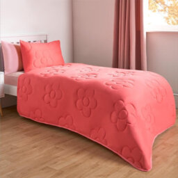 OHS Coverless Duvet 7.5 Tog Pillowcase Quilt Daisy Bedding Set, Coral - Single - thumbnail 3