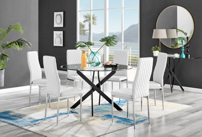 Furniturebox Uk Novara Black Leg 120Cm Round Glass Dining Table & 6 White Milan Chrome Leg Chairs - image 1