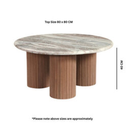 Ajmer Round Natural Marble Top & Wood 3 Pedstal Legs Coffee Table - thumbnail 8