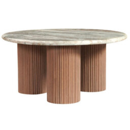 Ajmer Round Natural Marble Top & Wood 3 Pedstal Legs Coffee Table - thumbnail 3