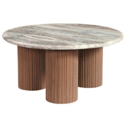 Ajmer Round Natural Marble Top & Wood 3 Pedstal Legs Coffee Table - thumbnail 2