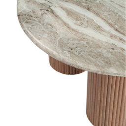 Ajmer Round Natural Marble Top & Wood 3 Pedstal Legs Coffee Table - thumbnail 4
