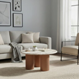 Ajmer Round Natural Marble Top & Wood 3 Pedstal Legs Coffee Table - thumbnail 7