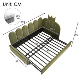 Modernluxe 3Ft Single Daybed, With Pull-Out Bed, Trundle Bed, Sofa Bed, 90 X 190 Cm, With Metal Slatted Frame, Velvet, Green - thumbnail 4
