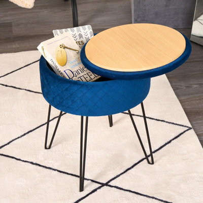 Ohs Matte Velvet Stool Hairpin Round Seat Cushioned Foot Rest - Navy Blue - image 1