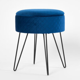 Ohs Matte Velvet Stool Hairpin Round Seat Cushioned Foot Rest - Navy Blue - thumbnail 2