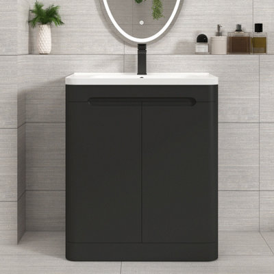 Royal Bathrooms Venice 700mm Matt Nocturne Black Floor Standing Vanity Unit 2 Door With Ceramic Basin - image 1