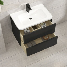 Royal Bathrooms Venice 700mm Matt Nocturne Black Floor Standing Vanity Unit 2 Door With Ceramic Basin - thumbnail 4