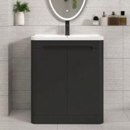 Royal Bathrooms Venice 700mm Matt Nocturne Black Floor Standing Vanity Unit 2 Door With Ceramic Basin - thumbnail 1