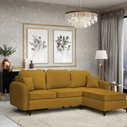 Venice L Corner Sofa Bed With Bonnell Spring Metal Legs Wooden Frame Storage Dl Mechanism 225X172X78X96 Cm Mustard Right