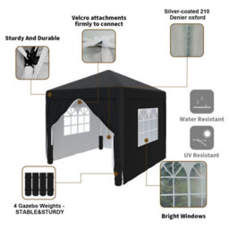Sundaze Garden Pop Up Gazebo Party Tent Camping Marquee Canopy With 4 Sidewalls Carrying Bag Black 2.5X2.5M - thumbnail 4