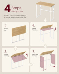 Vasagle Folding Desk, Foldable Computer Desk, One-Piece Desktop Top, Natural Oak - thumbnail 8