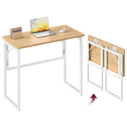 Vasagle Folding Desk, Foldable Computer Desk, One-Piece Desktop Top, Natural Oak - thumbnail 3