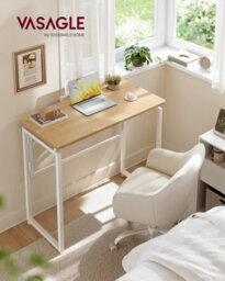 Vasagle Folding Desk, Foldable Computer Desk, One-Piece Desktop Top, Natural Oak - thumbnail 1