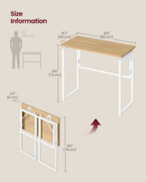 Vasagle Folding Desk, Foldable Computer Desk, One-Piece Desktop Top, Natural Oak - thumbnail 7