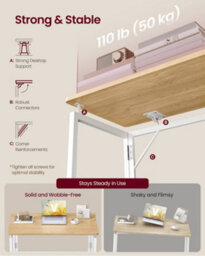 Vasagle Folding Desk, Foldable Computer Desk, One-Piece Desktop Top, Natural Oak - thumbnail 6