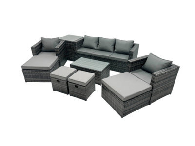 Fimous Outdoor Coffee Table Sofa Armchair Set With Side Table 2 Big Stools 2 Small Footstools Garden Furniture Set Dark Grey Mixed - image 1