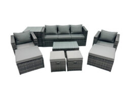 Fimous Outdoor Coffee Table Sofa Armchair Set With Side Table 2 Big Stools 2 Small Footstools Garden Furniture Set Dark Grey Mixed - thumbnail 2