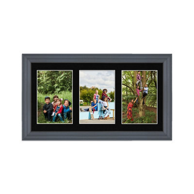 AK Frames 40X20Cm Dark Grey Classic Multi Photo Frame With Black Mount - Holds 3 Apertures (3X) 6X4 Photos - image 1