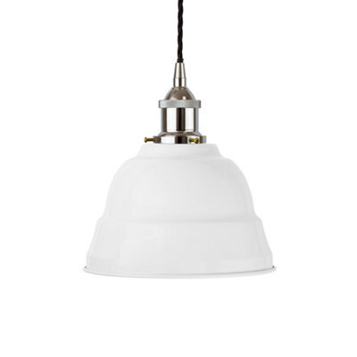 White Lincoln Painted Dome Pendant Light With Nickel Lamp Holder And Black Twisted Cable - Se Home - image 1