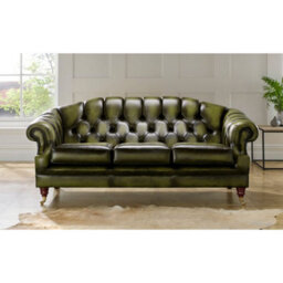Chesterfield 3 Seater Antique Olive Leather Sofa Settee In Victoria Style - thumbnail 1