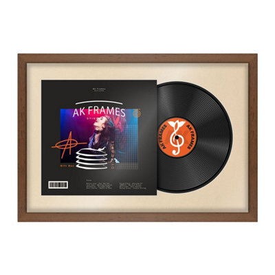 "AK Frames 25X17"" Walnut Modern Vinyl Record Frame With Ivory Mount For 12 Inch Lp Cover & Disc - Overlapped Design" - image 1
