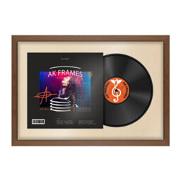 "AK Frames 25X17"" Walnut Modern Vinyl Record Frame With Ivory Mount For 12 Inch Lp Cover & Disc - Overlapped Design"