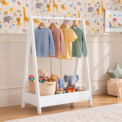 Clothes Rack Hanging Rail Pine Wooden Coloured Coats Portable Hanger White - image 1