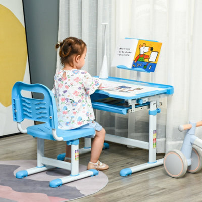 Homcom Kids Study Desk And Chair Set W/ Usb Lamp, Adjustable Height, Blue - image 1