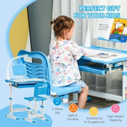 Homcom Kids Study Desk And Chair Set W/ Usb Lamp, Adjustable Height, Blue - thumbnail 6