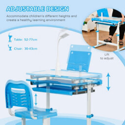 Homcom Kids Study Desk And Chair Set W/ Usb Lamp, Adjustable Height, Blue - thumbnail 4