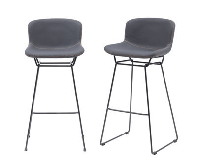 MMT Funiture Designs mmt Bar Stools Set Of 2, Grey Pu Leather, Sleigh Legs & Retro Style For Breakfast Bar, 47.5X50.5X99.5 Cm (Grey) - image 1
