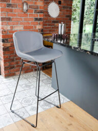 MMT Funiture Designs mmt Bar Stools Set Of 2, Grey Pu Leather, Sleigh Legs & Retro Style For Breakfast Bar, 47.5X50.5X99.5 Cm (Grey) - thumbnail 6