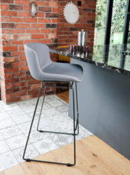MMT Funiture Designs mmt Bar Stools Set Of 2, Grey Pu Leather, Sleigh Legs & Retro Style For Breakfast Bar, 47.5X50.5X99.5 Cm (Grey) - thumbnail 7
