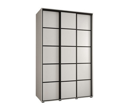 Arte Cannes Iv Modern White Sliding Door Wardrobe 1600mm H2050mm D600mm With Black Steel Handles And Decorative Strips - image 1
