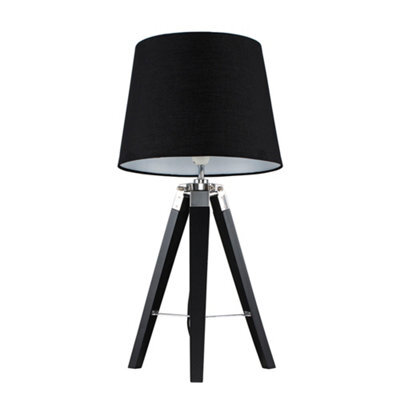 Valuelights Clipper Modern Black Wood And Silver Chrome Tripod Table Lamp With Black Light Shade - image 1